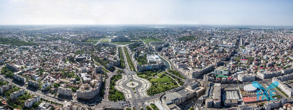 Panorama aeriana Piata Unirii si Casa Poporului FAE